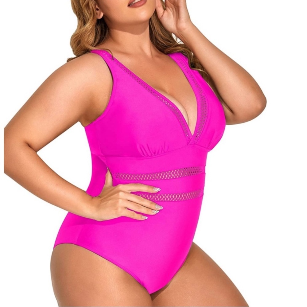 Daci mesh peekaboo hot pink ONE PIECE swimsuit 16W new - Picture 11 of 15